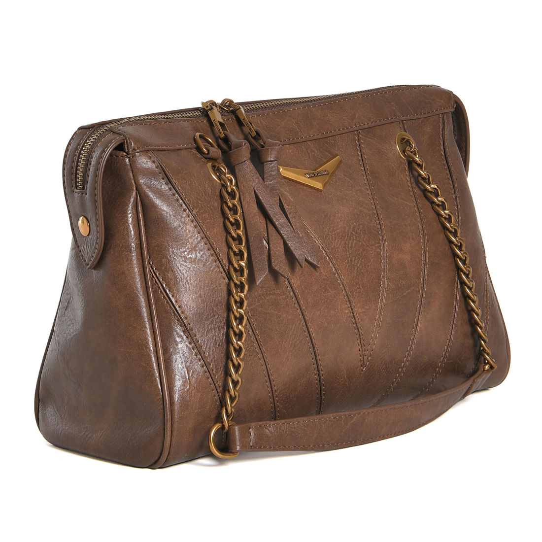 Bolsa Via Marte Shoulder Bag Feminina Marrom vista lateral com alça longa removível